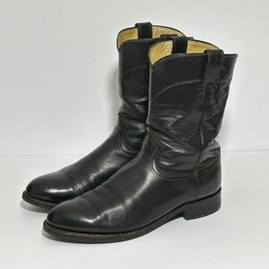 Justin Boots Mens 9.5D Black Leather Roper Cowboy Western Style 3133 Made in USA